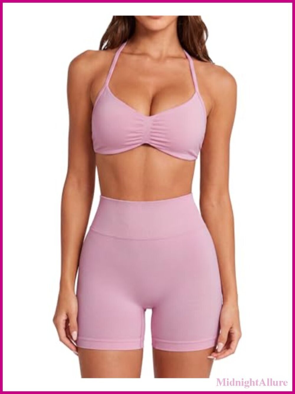 Seamless Halter Neck Padded Sports Bra & Scrunch Biker Shorts Set